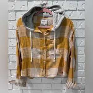 AE Crop Flannel Hoodie Med